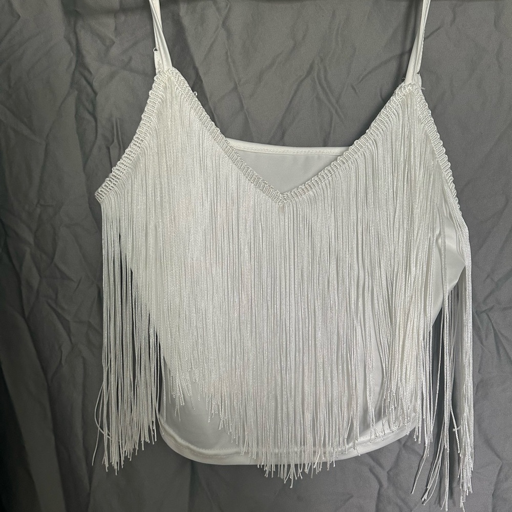 White Fringe Women Top